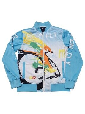 Born Fly Anytown USA Y2K Cycling Track Jacket. Sz. M